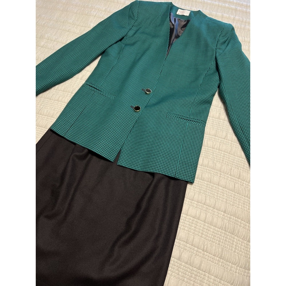 VTG Pendleton 100% Virgin Wool Green & Black Diamond Skirt Suit Size 10 NWOT